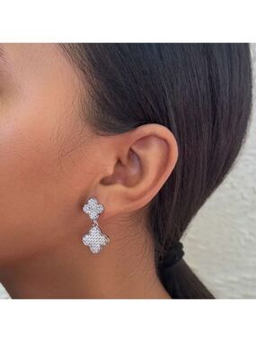 Adina Eden Pavé Cubic Zirconia Clover Drop Earrings